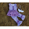 2015 new hot baby girls puple lavender ruffle capri dress set outfits with matching necklace and headband